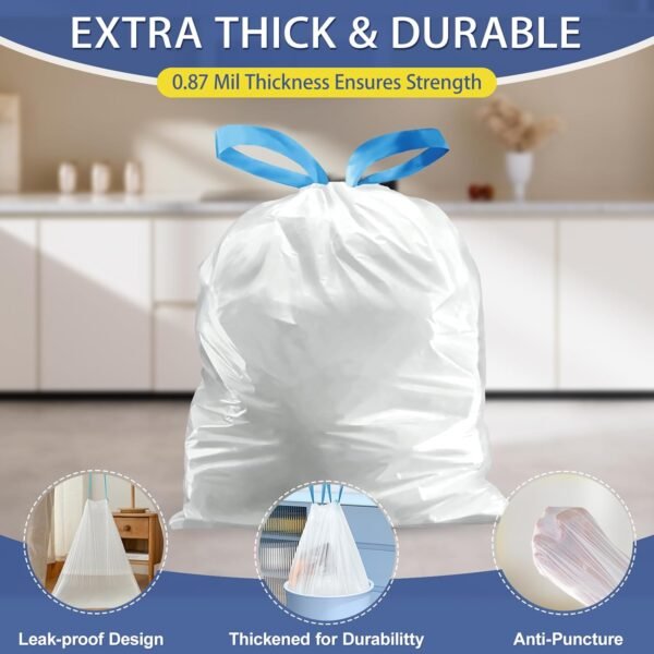 150 Count 4 Gallon Trash Bags Drawstring - 1.1 Mil Heavy Duty Small Garbage Bags Unscented for Bathroom, 15 Liter Thick Plastic Wastebasket Liners for Toilet Office and Bedroom - Image 6