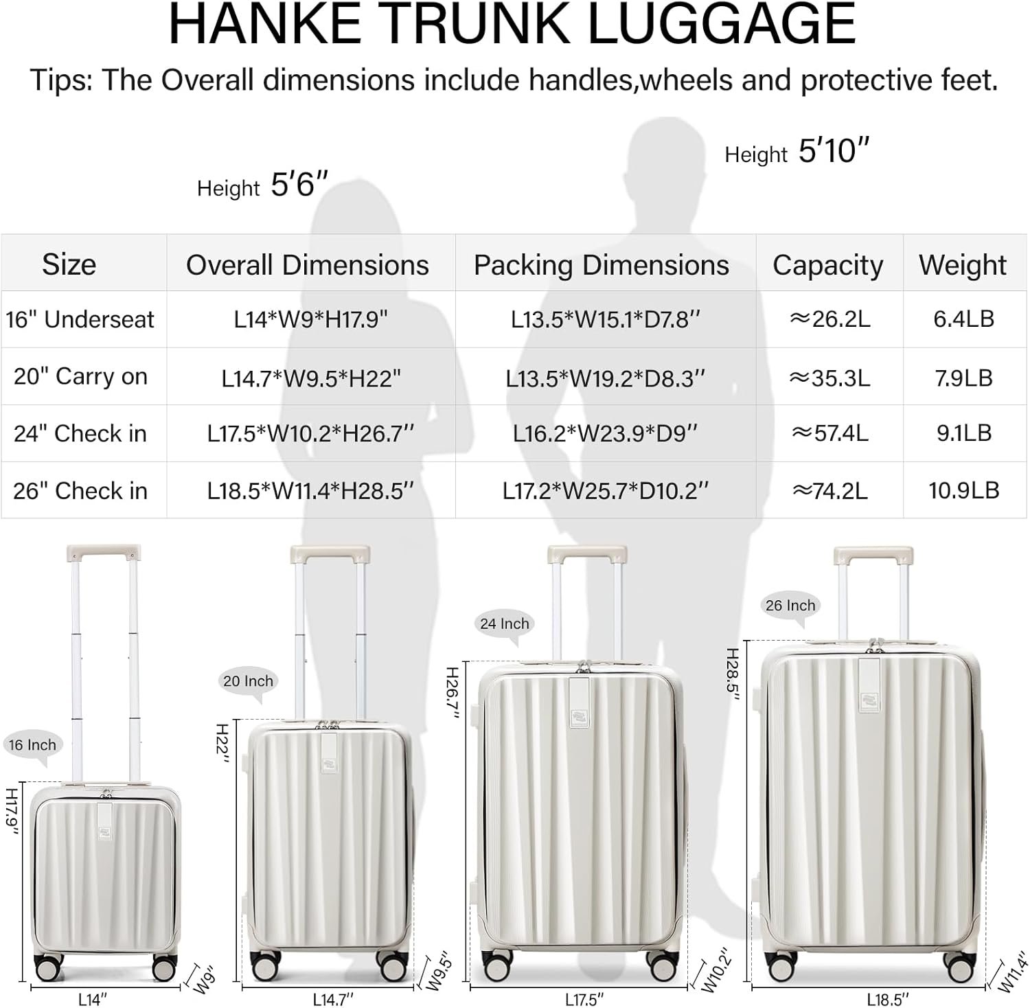 Hanke 20 Inch Carry On Luggage with Wheels PC Hard Shell Suitcase Top Opening Aluminum Frame Travel Luggage Suitcases for Woman Men Gifts.(Ivory White) - Image 4