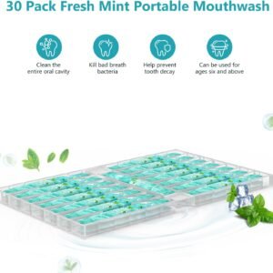 Mouthwash Travel Size Portable Packets to Go, Alcohol & Fluoride Free Fresh Mint MouthwashStrips for Superior Oral Hygiene,30 Individual Disposable Mouthwash Packs(Pack of 30)