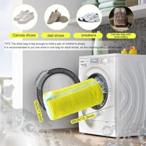 Shoe washing machine bag, Laundry shoe bag for washer and dryer, Reusable Zipper Plush Sneaker Washing Machine Bag for Shoes, Gym, Tennis, Sports Delicate Yellow 2 pc