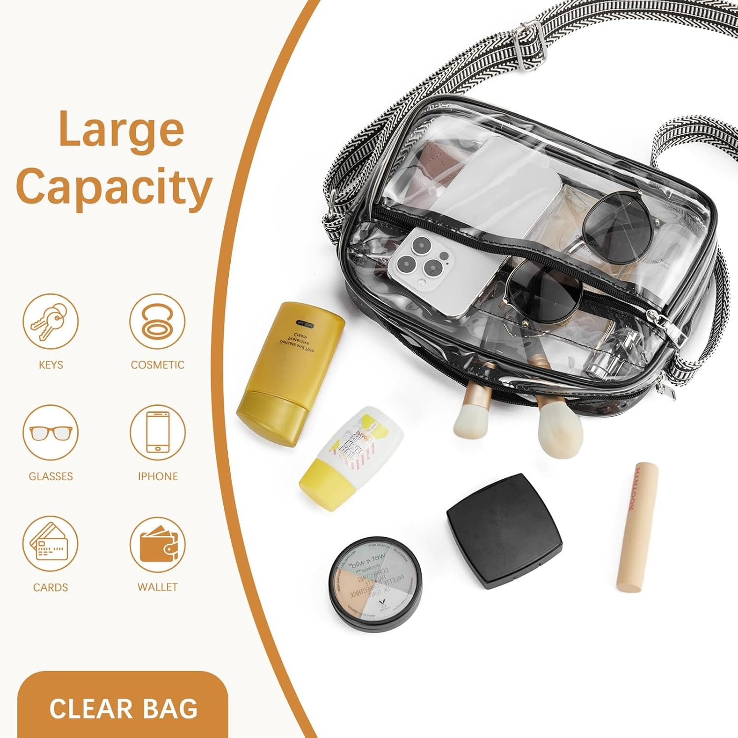 BOSTANTEN Clear Bag for Women Stadium Approved Clear Bags Small Crossbody Purse Trendy for Concerts Sports Events - Image 4