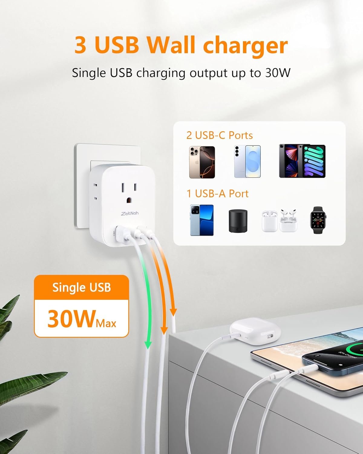 UK Travel Plug Adapter (2 Pack), Type G Plug Adapter with 30W GaN Fast Charger, 3 AC Outlets, 2 USB-C & 1 USB-A Ports, Surge Protection, Power Adapter for UK, Ireland, Singapore, Hong Kong & More - Image 4