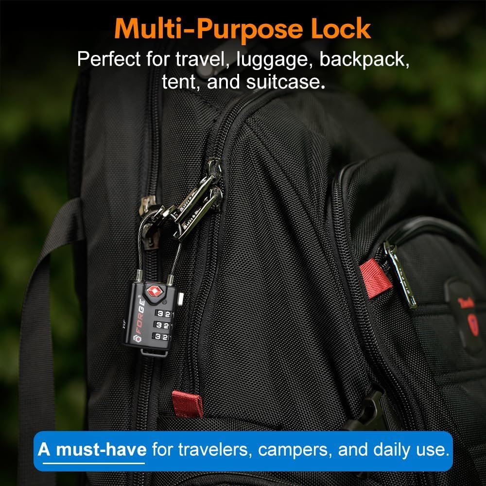 TSA Approved Cable Luggage Locks, Re-settable Combination with Alloy Body, Black 2 Locks. - Image 7