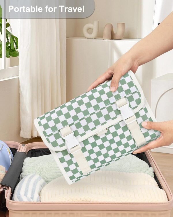 Relavel Travel Hanging Toiletry Bag for Women, Large Capacity Wash Bag with 360 degree Rotation Hanging Hook, Portable Toiletries Makeup Organizer Storage for Daily Use, Trip, Camping - Green Plaid - Image 6