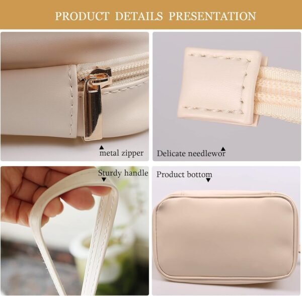 Abiudeng Large Capacity Makeup Bag Ladies Cosmetic Bag Travel Bag with Compartments Portable PU Leather Travel Makeup Bag with Handle - Image 7