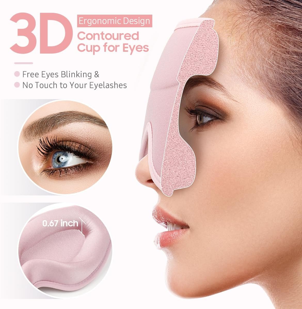 Sleep Mask, Premium Eye Mask for Sleeping, Total Blackout, Super Soft Comfort, Adjustable Fit, Upgraded 3D Ergonomic Designed Sleeping Mask for Home, Office, Travel, Meditation, Yoga, Pink - Image 4
