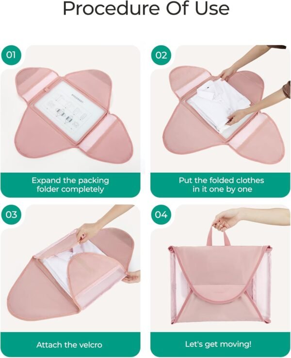 BAGSMART Garment Folder Packing Cubes for Travel, 4 Set Lightweight Travel Cubes for Wrinkle Free, Durable Suitcase Organizers Bag Set for Travel Essentials White Opal - Image 3