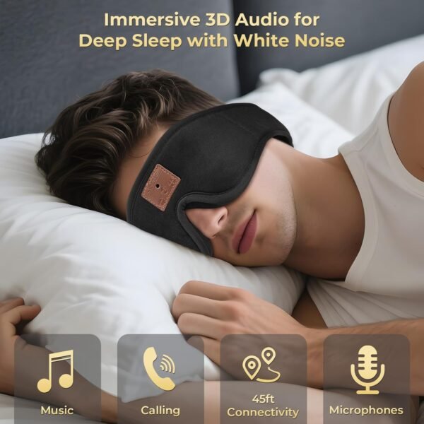 2-Pack 3D Sleep Mask with Bluetooth Headphones, Sleep Headphones, Bluetooth Sleep Eye Mask with Adjustable Hook and Loop, Ultra-Thin Stereo Speakers Perfect for Men/Women Sleeping Gifts - Image 4