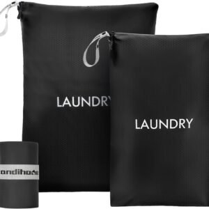 Travel Laundry Bag (2 Pcs – Large + Small) – Foldable Waterproof Washable Wet Dry Bag for Gym, Swimming, Yoga, and Workout Perfect for Dirty Clothes, Bathing Suits, Travel Accessories Black