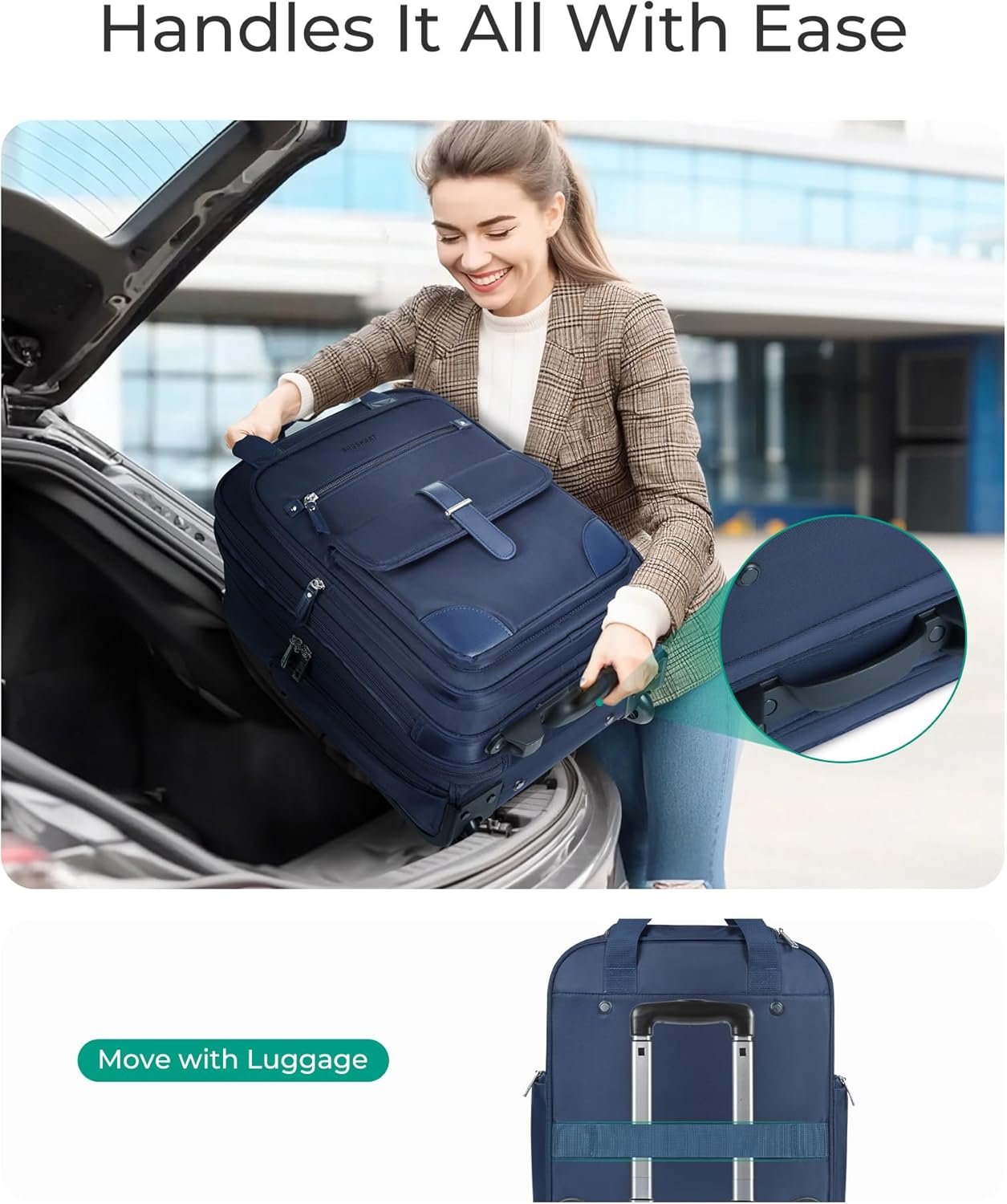 BAGSMART Carry on Luggage with Wheels, 16-inch Underseat Travel Suitcase Airline approved, Lightweight Softside Carry-on Luggage for Airplanes Women Overnight Rolling Bags for Short Trip, Navy Blue - Image 6
