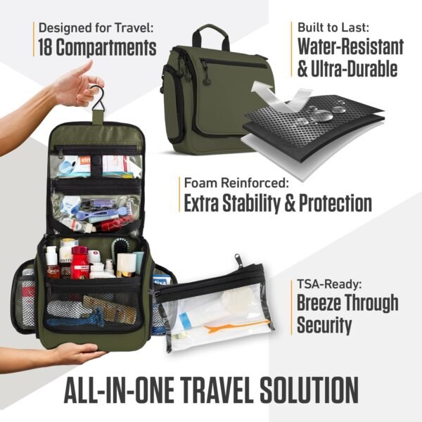 VENTURE 4TH Hanging Travel Toiletry Bag for Women & Men - Travel Organizer with Expandable Compartments & Removable Clear Pouch for Toiletries (Forest Green) - Image 5