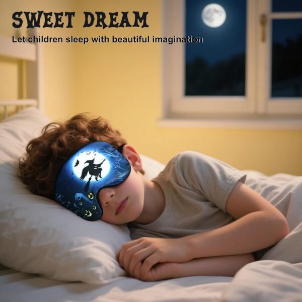 2 Pcs Sleep Eye Mask Halloween Pumpkin Wizard Bat Eye Mask with Adjustable Strap Spooky Black Cat Eye Cover Soft Lightweight Blindfold for Kid Teen Men Women Home Travel Yoga Nap Blindfold Game - Image 6