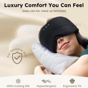 Luxury Bluetooth 5.4 Sleep Mask for Adults – Ice Fiber Cooling & HD Sound, 100% Light Blocking Adjustable Eye Cover for Travel & Side Sleepers – Soft Sleep Headphones with 10H Playtime