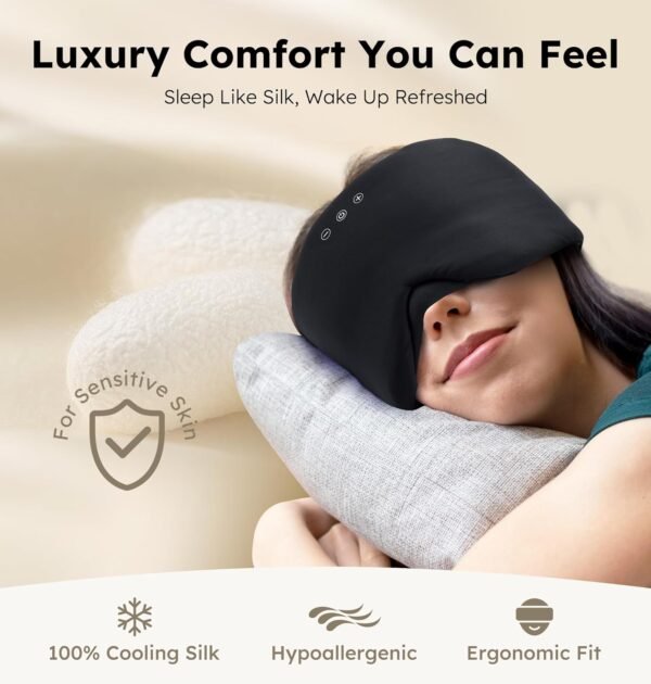 Luxury Bluetooth 5.4 Sleep Mask for Adults - Ice Fiber Cooling & HD Sound, 100% Light Blocking Adjustable Eye Cover for Travel & Side Sleepers - Soft Sleep Headphones with 10H Playtime - Image 2