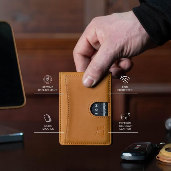 Kings Loot Money Clip Slim Minimalist Wallet for Men | RFID Blocking Leather Design with Money Clip | Front Pocket Bifold Holds 12 Cards | Stylish & Compact Wallets (Buckskin) - Image 2