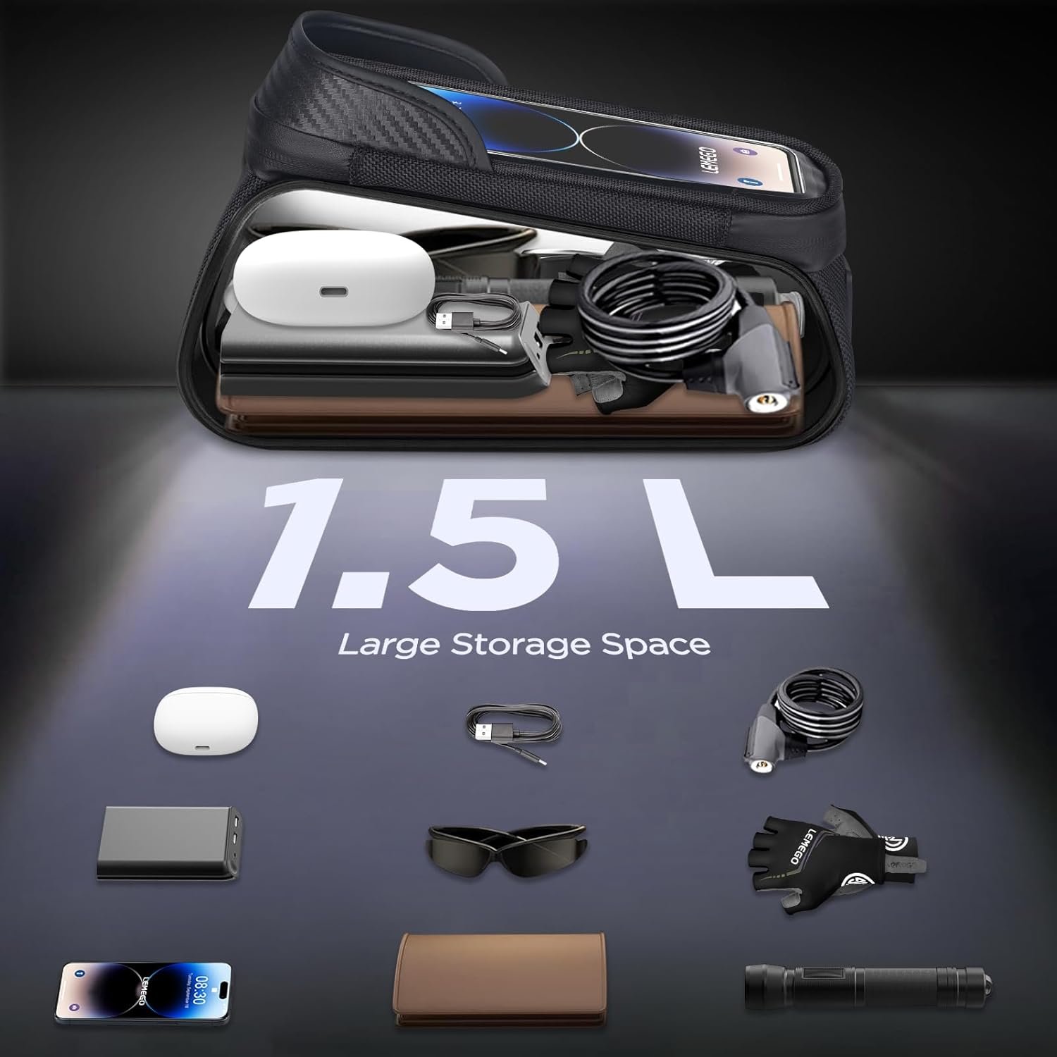 Bicycle Frame Bag Waterproof Handlebar Bag for Smartphones up to 7 Inch Mobile Phone Case Top Tube Bag with TPU Sensitive Touchscreen for Mountain Bikes, Road Bikes, Ebikes - Image 6