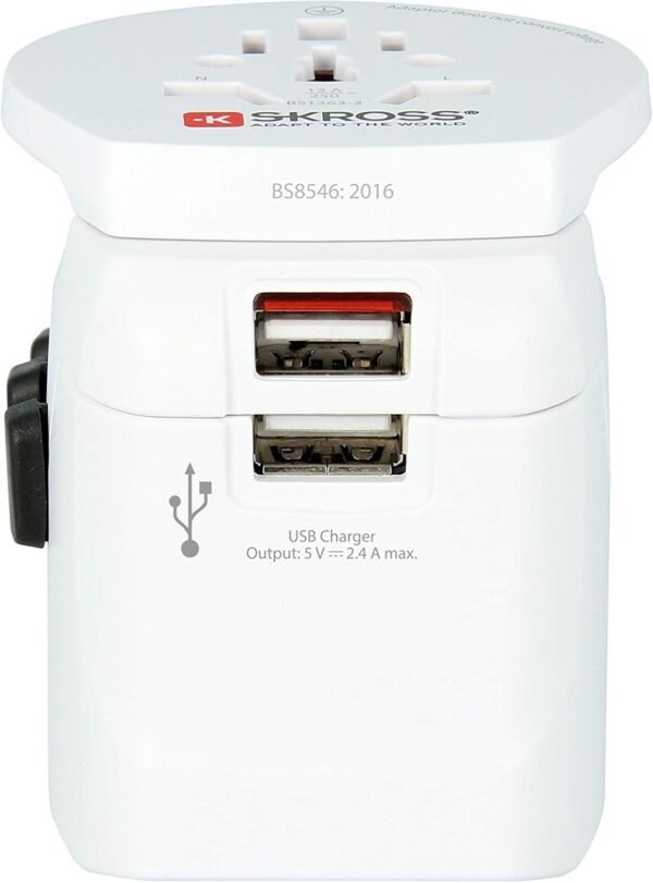 SKROSS Pro Light World Travel Adapter with USB | 3-Pole Travel Adaptor with Slide System | Designed for 200+ Countries | Compact and Reliable | White - Image 5