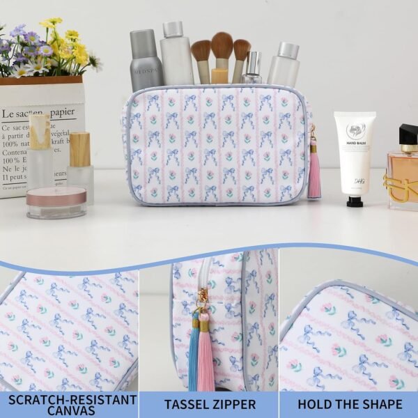 Stripe Makeup Bag Travel Cosmetic Bag Organizer Tassel Toiletry Bag Large Canvas Zipper Pouch and Accessories Storage Bag for Women - Image 3