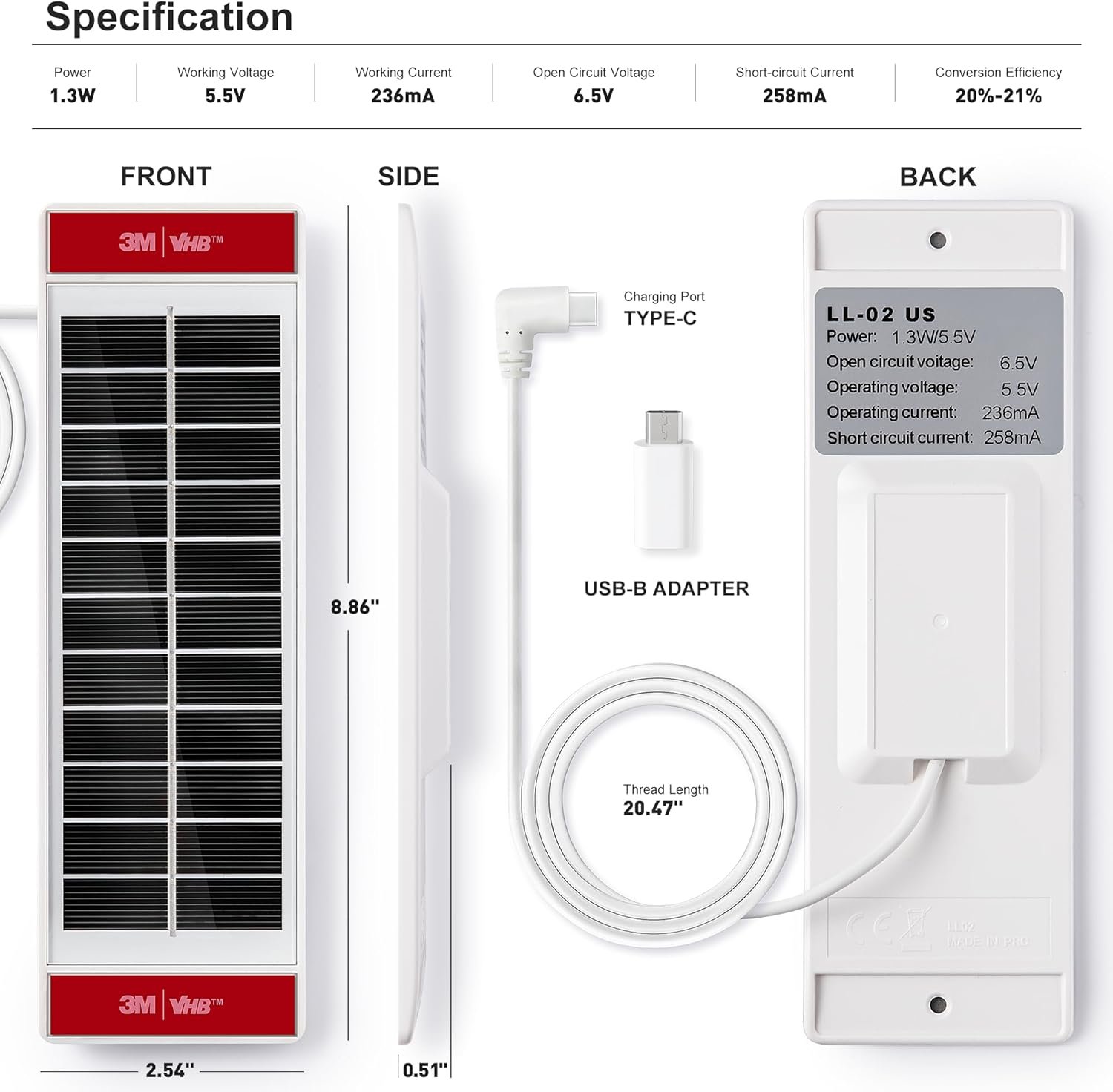 2PCS Solar Panels 1.3 Watt 5.5 Volt for Motorized Blinds, USB-C Plug Mobile Power Mounted on Windows - Image 7