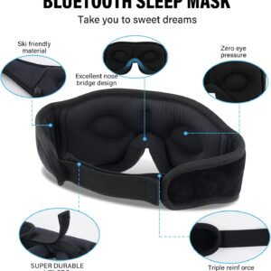 Sleep Headphones,Sleep Mask for Side Sleeper,3D Eye Mask for Sleeping with Stereo Speakers,Bluetooth Headphone,Perfect for Gifts for Women/Men Black