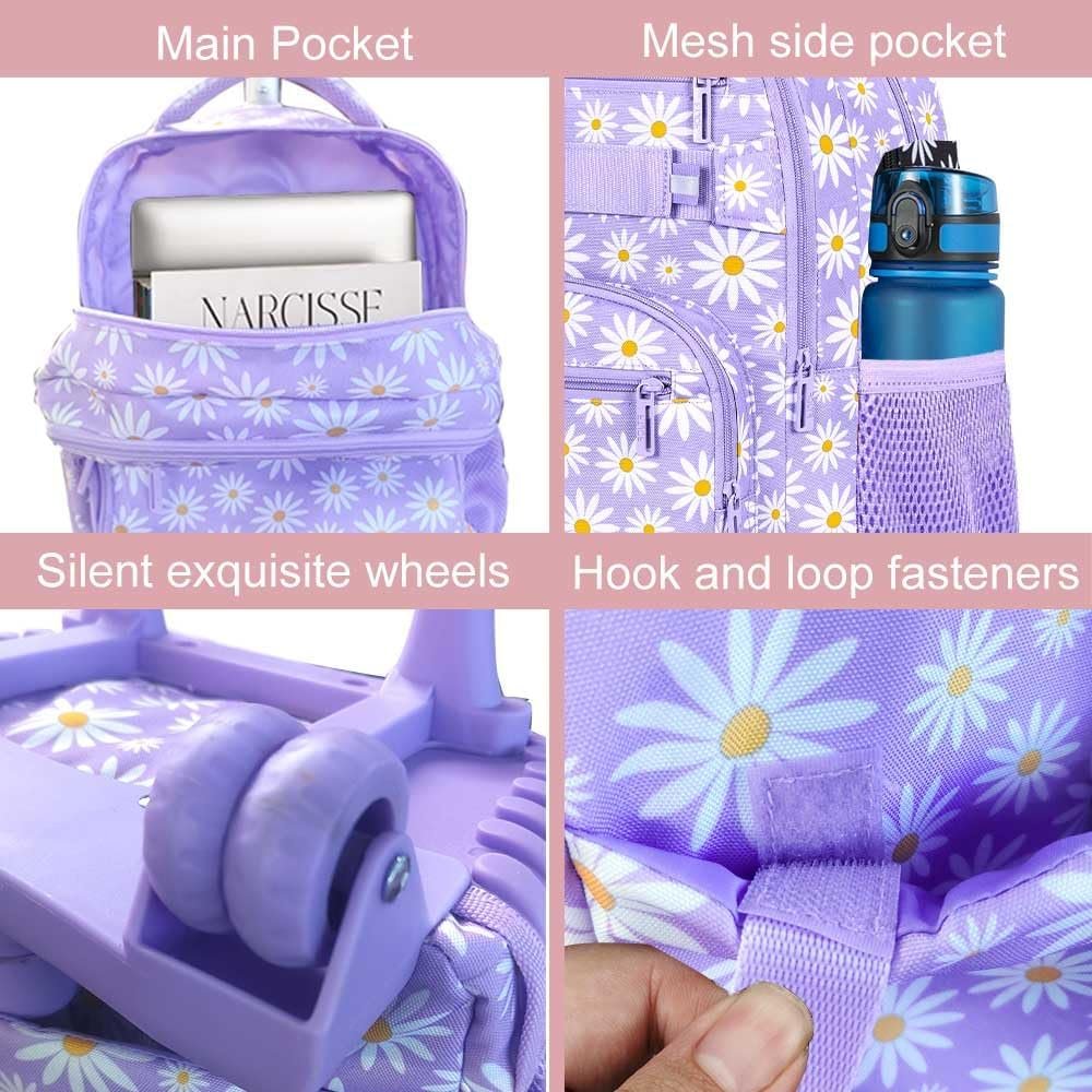 gxtvo Rolling Backpack for Womens and Mens, Adults Wheeled Bookbag with Lunch Box for Girls and Boys. - Image 5