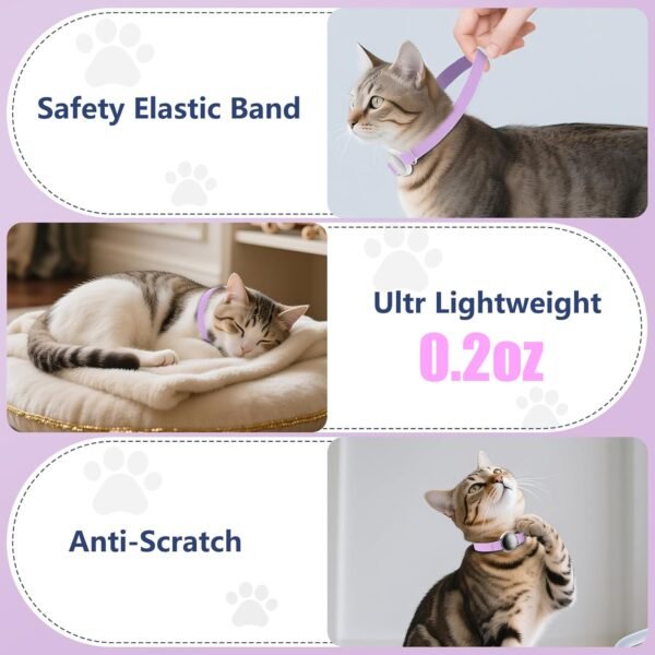 AirTag Cat Collar, Ultra Elastic Cat Tracker Collar, Airtag Holder Compatible with Apple Air Tag, [Lightweight & Scratch Resistant] Adjustable Stepless GPS Pet Collar for Cats Kittens (Purple) - Image 6