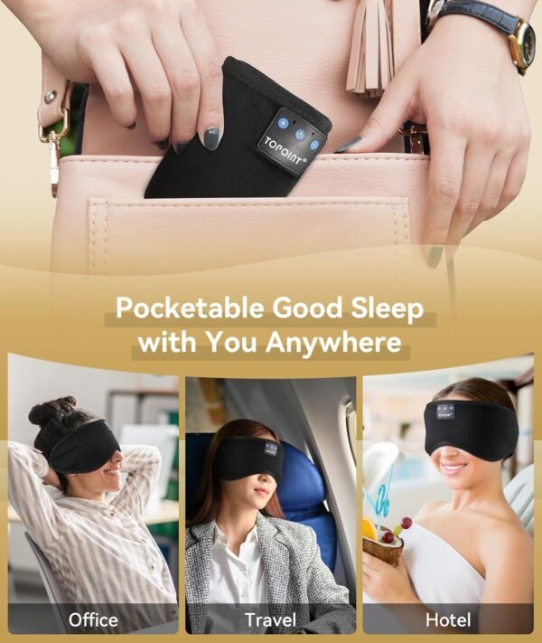 TOPOINT Sleep Mask with Headphones Bluetooth 5.4 Wireless, Sleep Headphones Earphones Earbuds with Microphone HD Speakers Music, Blackout Eye Mask for Sleeping Travel Meditation Men Women Cool Gadgets - Image 8