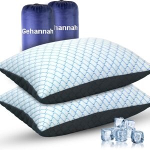 Gehannah Travel Pillow – Compressible Camping Pillow for Sleeping, Shredded Memory Foam Pillow with Storage Bag Compact Supportive (Grey, Large(2 Pack))