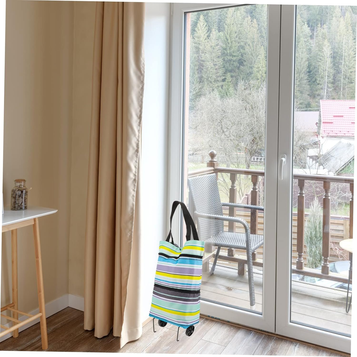 Foldable Grocery Shopping Trolley Bag with Adjustable Handle Large Capacity Market Bag with Wheels for Groceries Laundry and Books Portable Collapsible Shopping Cart Tote - Image 5