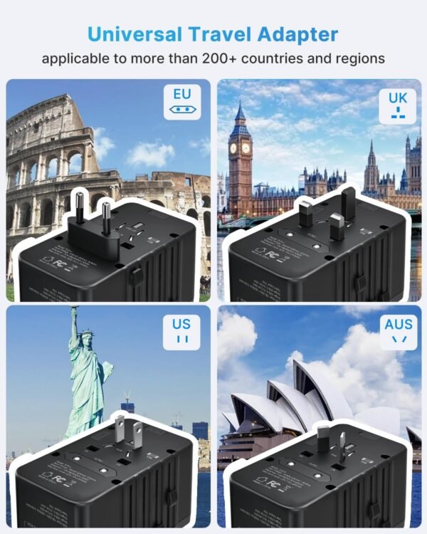 220V to 110V Travel Voltage Converter, VINTAR 2000W International Universal Voltage Converter US to Europe Adapter with 4 USB Ports (2 USB C), Step Down Power Converter Adapter Combo for US EU UK AUS - Image 5