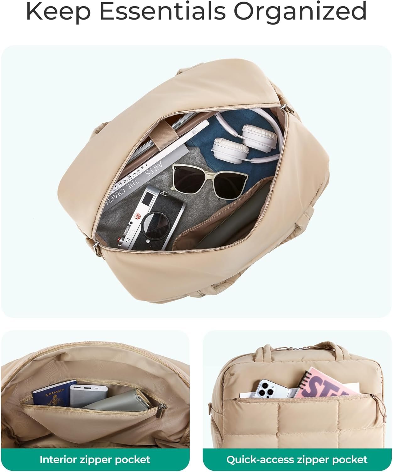 BAGSMART Gym Bag for Women, Carry on Travel Duffel Bag, Water-resistant Weekender with Shoe Compartment, Grayish - Image 5