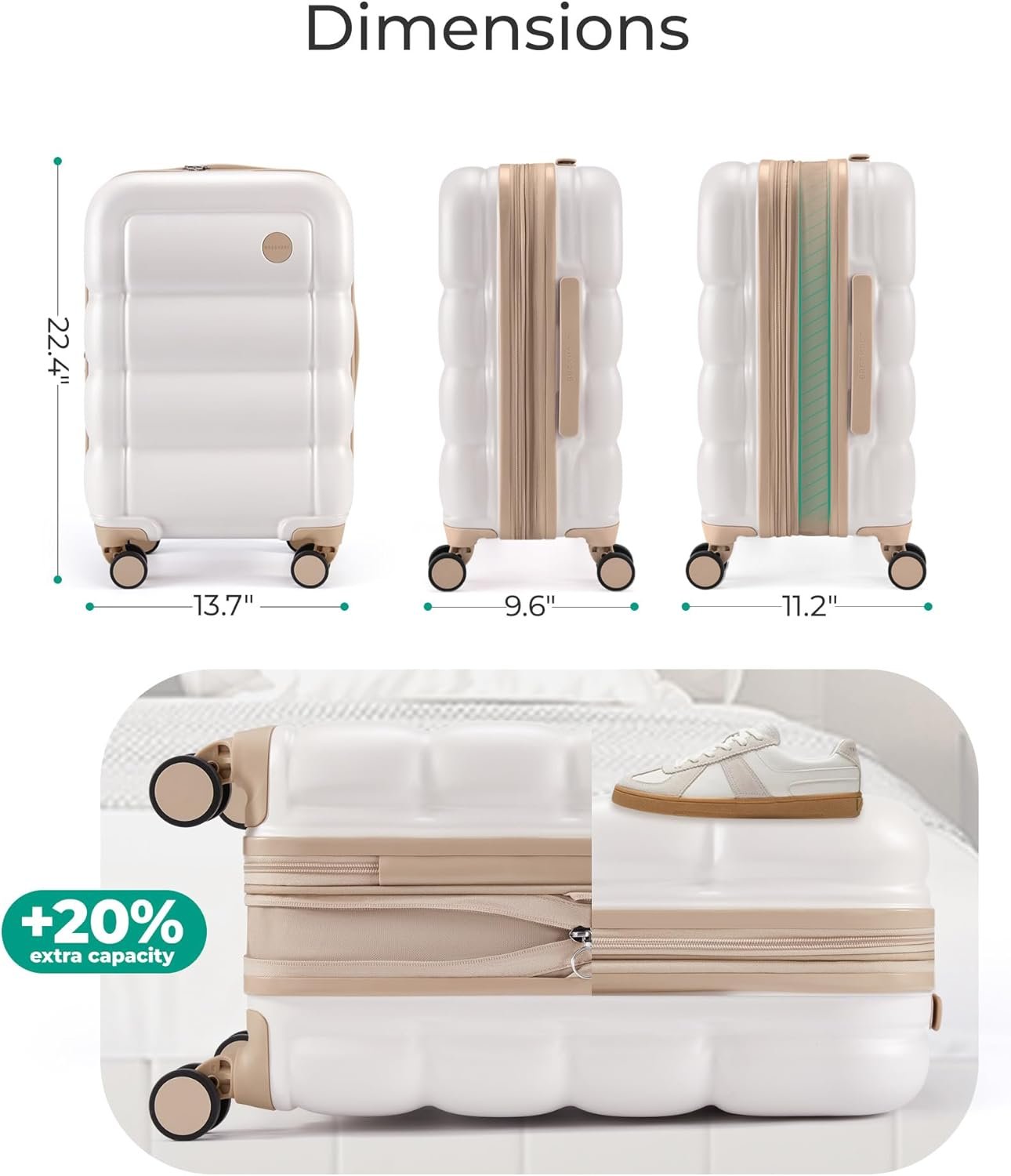 BAGSMART Carry on Luggage with Spinner Wheels, 22x14x9 Carry On Luggage Airline Approved With TSA Lock, Durable Hard Shell Carry On Suitcase 20 inch, Ivory - Image 5