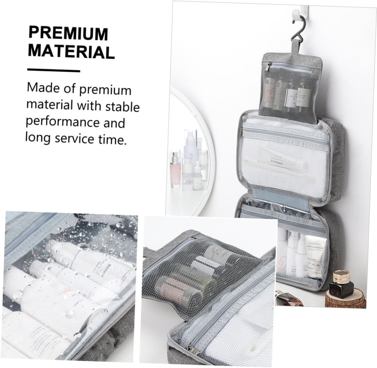 Healifty Hanging Travel Toiletry Bag Foldable Cosmetic Organizer with Transparent Wet Dry Compartment for Women Makeup Storage and Outdoor Gym Use - Image 8