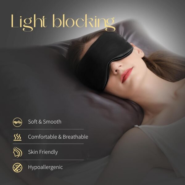 ZIMASILK Adjustable 100% 22 Momme Mulberry Silk Sleep Mask for Sleeping, Filled with Premium Mulberry Silk, Softest & Breathable Blackout Eye Sleeping Mask (Black) - Image 3