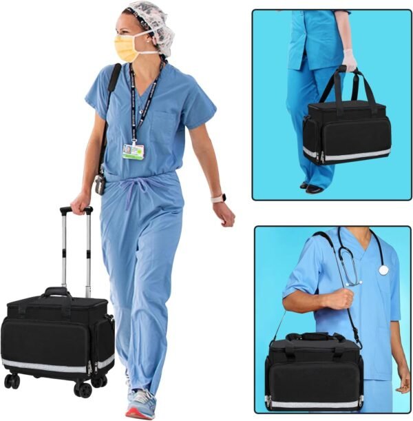 Medical Bag Rolling Roller Bag Trolley Duffel Nurses EMT CNA RN Empty for First Aid Responder Home Health Care Nursing Student Roll Duffle Bag Carry on Wheels Wheeled Work Physicians Doctor - Image 4