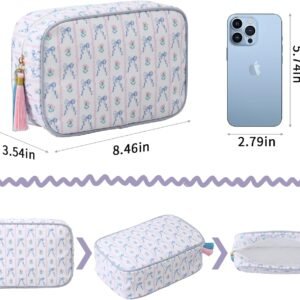 Stripe Makeup Bag Travel Cosmetic Bag Organizer Tassel Toiletry Bag Large Canvas Zipper Pouch and Accessories Storage Bag for Women