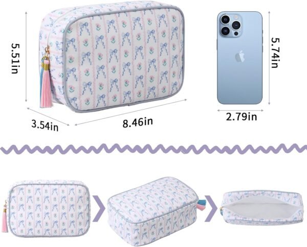 Stripe Makeup Bag Travel Cosmetic Bag Organizer Tassel Toiletry Bag Large Canvas Zipper Pouch and Accessories Storage Bag for Women - Image 2