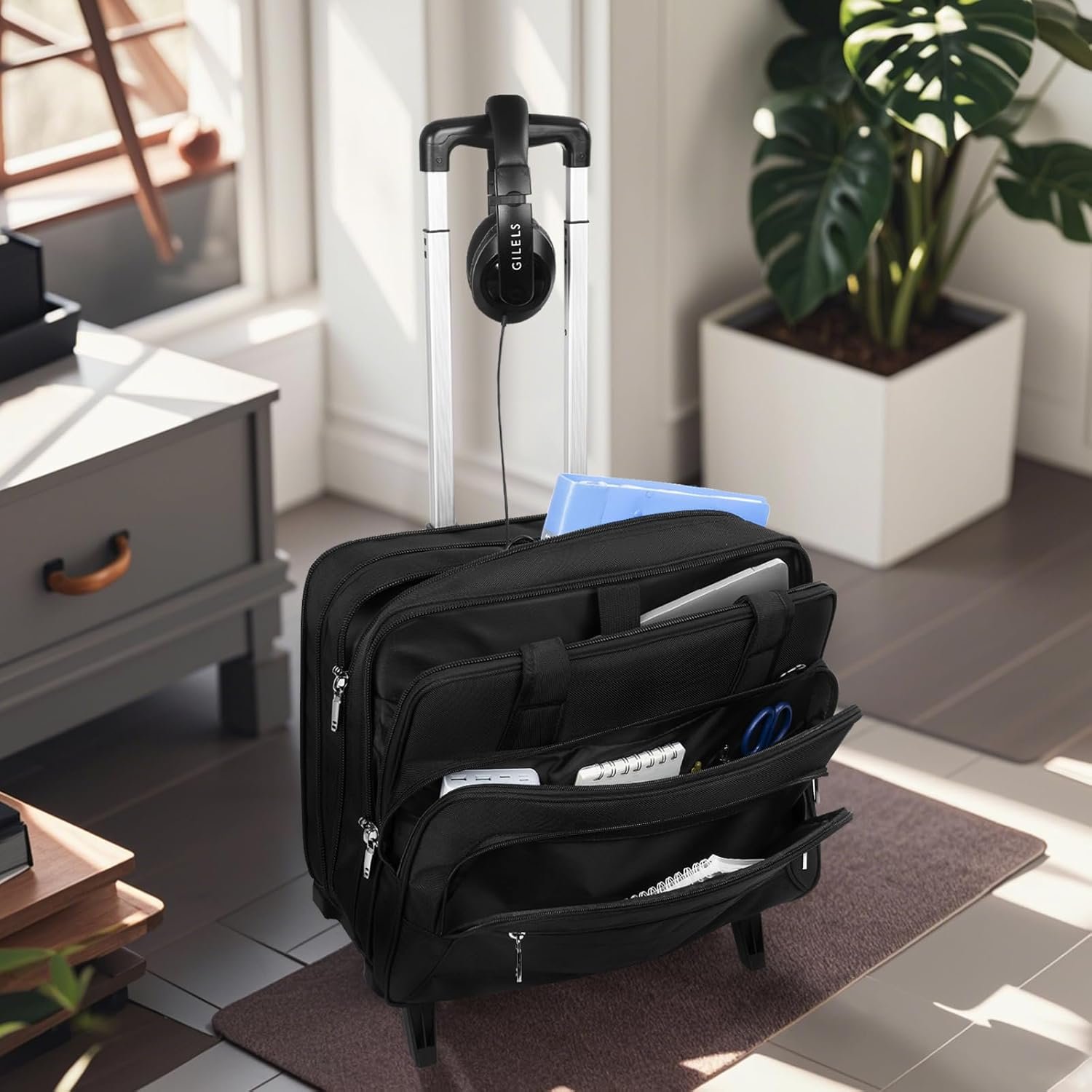 GMAK Rolling Laptop Bag for Women Men, Wheeled Briefcase with Removable Trolley, 17.3 Inch Laptop Bag Overnight Roller Case Computer Bags for Work/Business/Travel Carry On Bag with Wheels, Black - Image 7