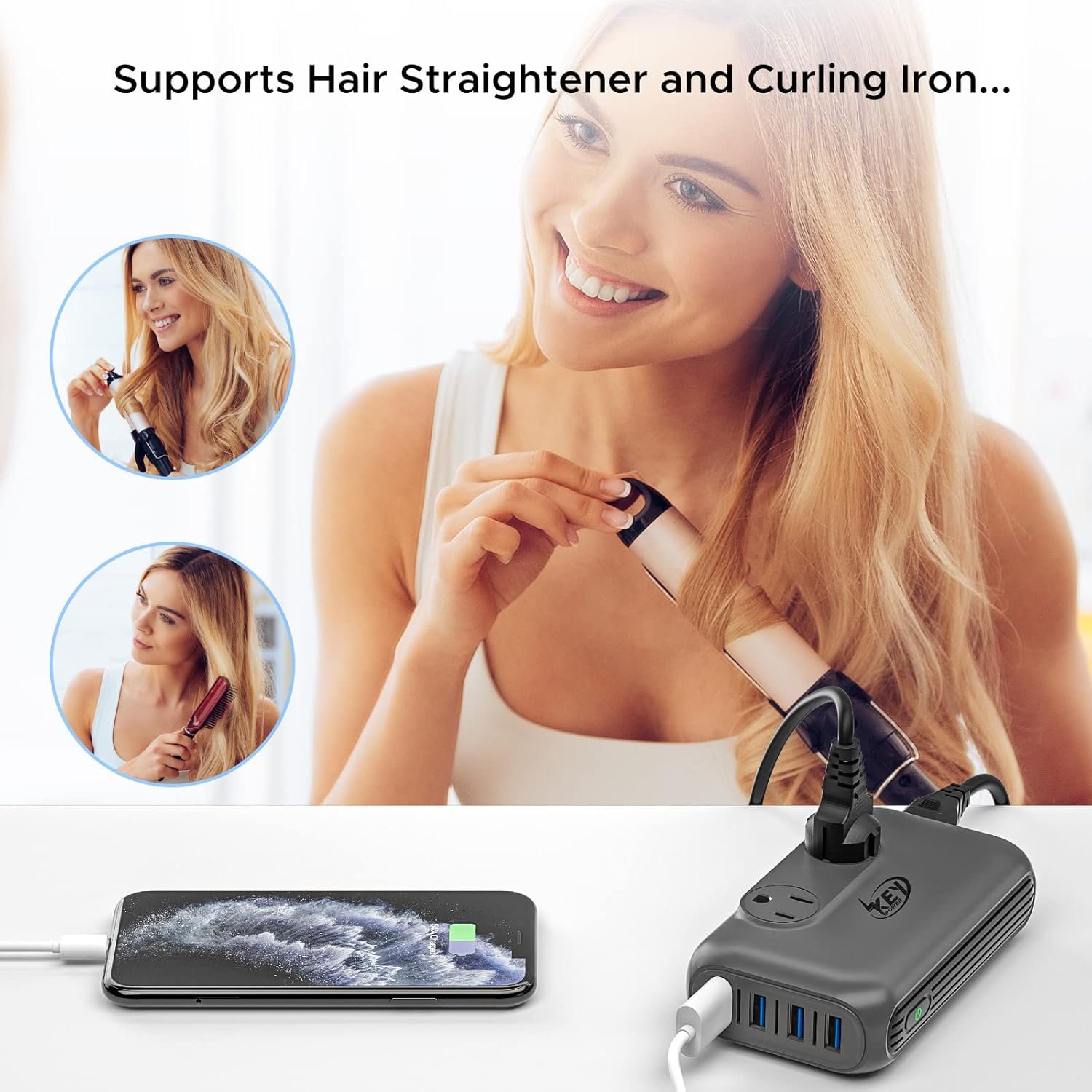 220V to 110V Converter, Key Power 230-Watt Step Down Voltage Converter & Power Converter, International Travel Power Adapter with USB C Port 18W. - Image 2