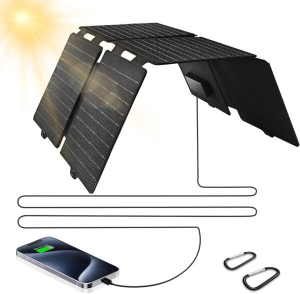 [Ultra Light] 30W Cell Phone Solar Chargers for iPhone and Android,Portable Solar Panels for Camping Hiking,Solar Phone Charger for iPhone iPad Samsung Tablets,Backpacking Solar Panel Foldable