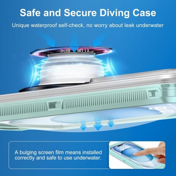 Beasyjoy Waterproof Phone Case, Underwater Snorkeling Diving Phone Case, Universal Self-Check Water Proof Pouch Dry Bag Up to 6.9 Inch for iPhone 16/15/14/13/12/11/Samsung S24/S23/Google - Green - Image 6