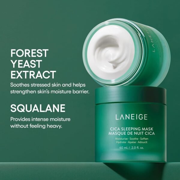 LANEIGE Cica Sleeping Mask: Soothing Overnight Mask with Centella & Fermented Forest Yeast Extract for Sensitive Skin & Moisture Barrier Repair - Image 4