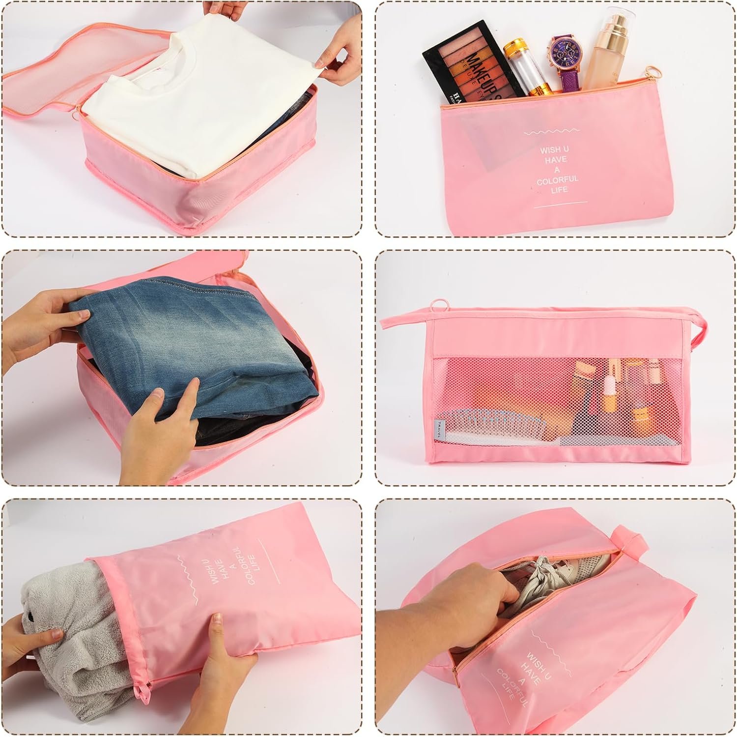 7PCS Packing Cubes for Suitcases, Travel Luggage Organizer Bags, Suitcase Organizer Bags Set for Carry on Luggage Travel Essentials, Pink - Image 4