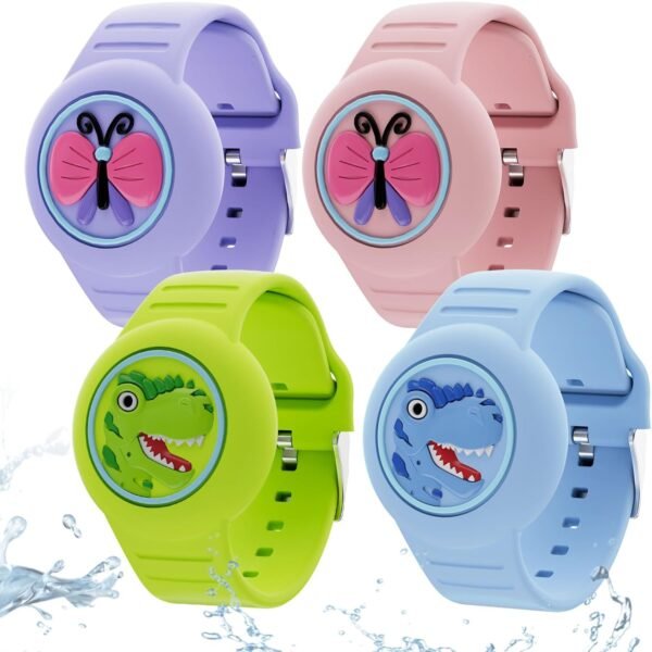 for Airtag Bracelets for Kids Waterproof - (4 Pack) Soft Silicone Air Tag Hidden Wristband, Lightweight GPS Tracker Compatible with Apple AirTag Watch Band for Child Cartoon