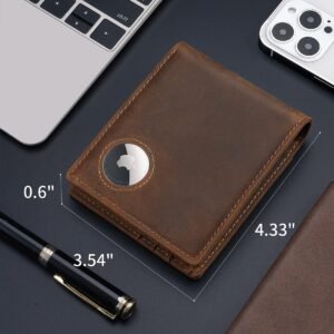 Mens Wallet With AirTag Holder, Bifold Leather RFID Blocking 1-2 ID Windows 12-13 Card Holders, Gift Box and Screen Protector Included, AirTag Not Included