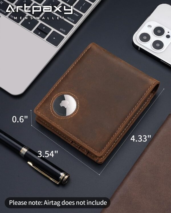 Mens Wallet With AirTag Holder, Bifold Leather RFID Blocking 1-2 ID Windows 12-13 Card Holders, Gift Box and Screen Protector Included, AirTag Not Included - Image 2