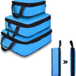 YZAOLL 3 Set/6 Set/7 Set Compression Packing Cubes Travel Accessories Expandable Packing Organizers,Travel Essentials for Carry on 3 Set Blue