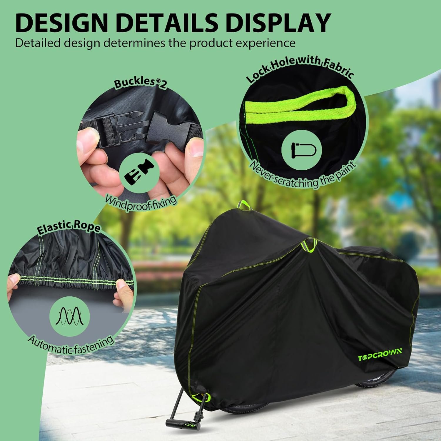 Bike Cover Waterproof Outdoor Storage for 3 Bikes, Bicycle Cover Rain Sun UV Dust Wind Proof with Storage Bag for Mountain Road Bike/Ebike (210D Black+Green, XXXL Size for 3 bikes) - Image 5