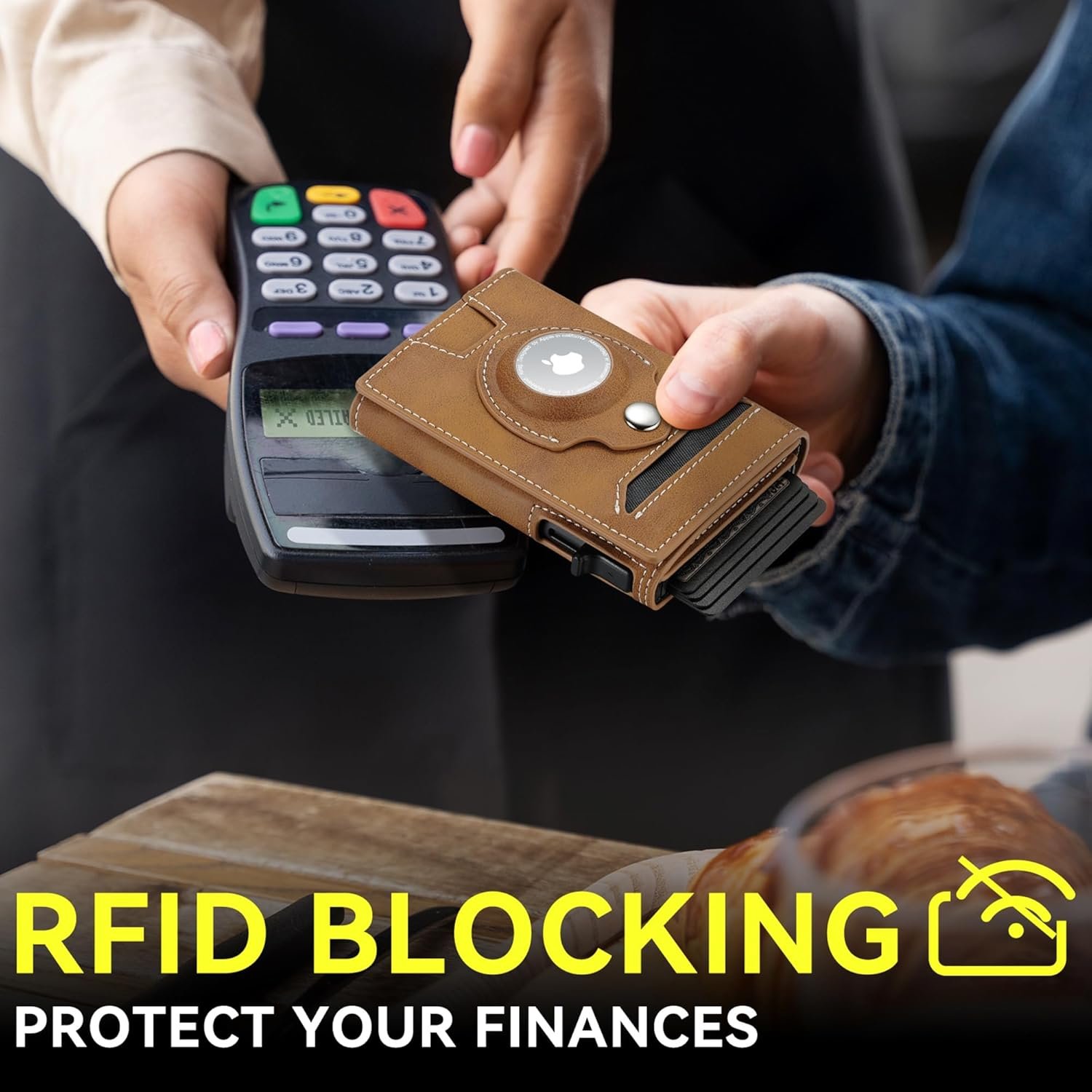 Smart Airtag Wallet for Men Slim: Pop up Card Wallet with Airtag Holder - Apple Air tag Wallet with Cash Strap - RFID Leather Trifold Wallet Men for Gifts - Image 4