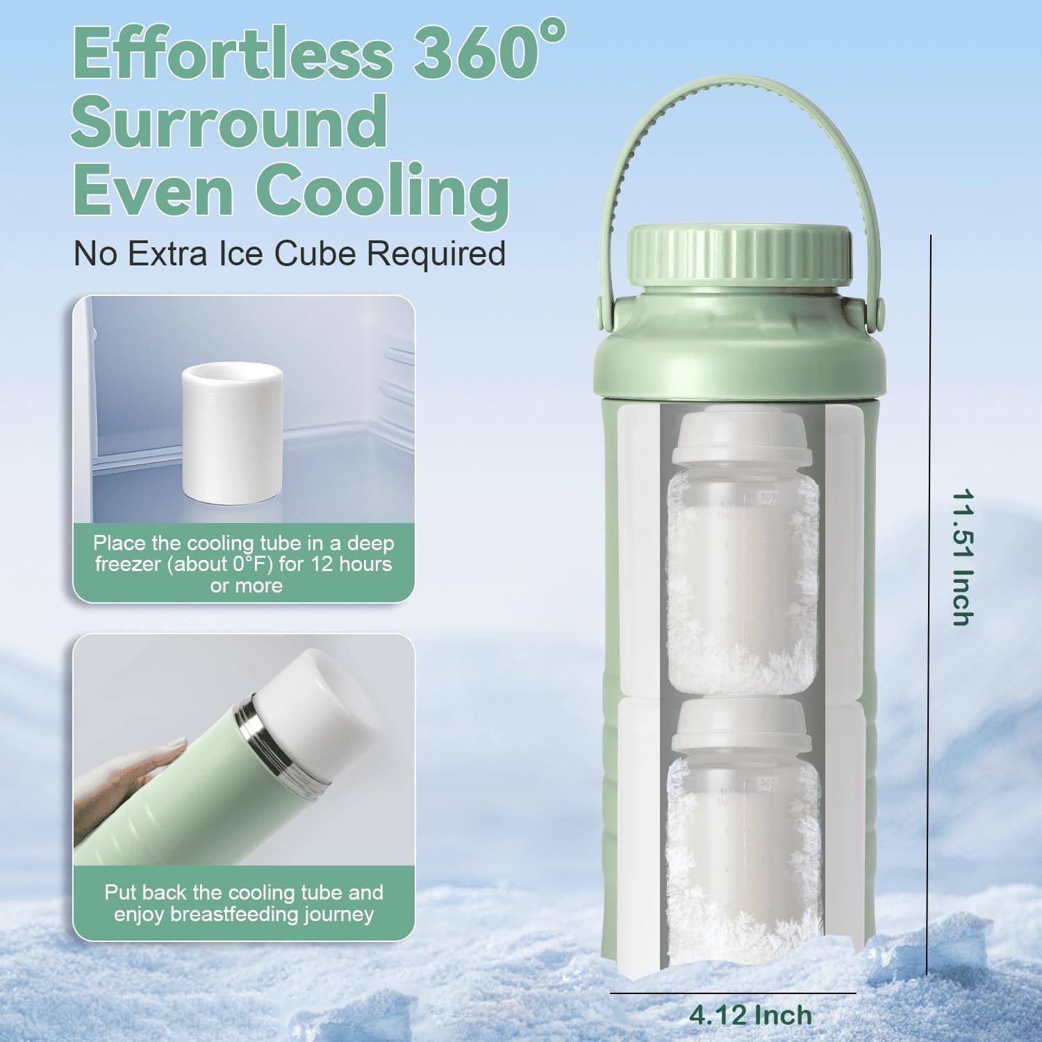Portable Breast Milk Cooler Bottle, 22oz Capacity Breastmilk Chiller for Travel Mom, 360° Cooling Keeps Milk Fresh for 24 Hours, Breastfeeding Essentials with 2pcs Bottle for Breastmilk Storage - Image 4